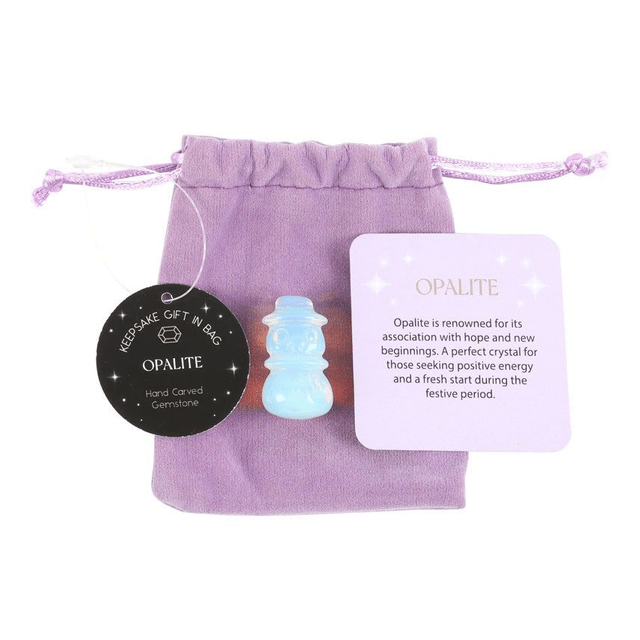 Bonhomme de neige en cristal d'opalite dans un sac