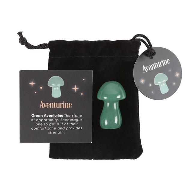Champignon magique en cristal d'aventurine avec sac en velours