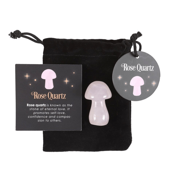 Champignon magique en cristal de quartz rose avec sac