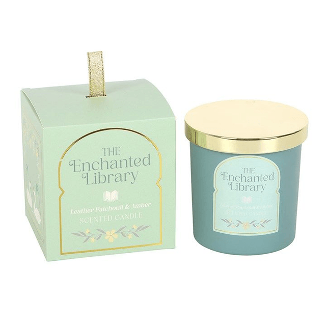 Bougie Cuir, Patchouli et Ambre "La Bibliothèque Enchantée"