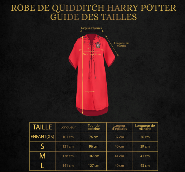 Robe de Quidditch "Taille M" Gryffondor personnalisable - Harry Potter