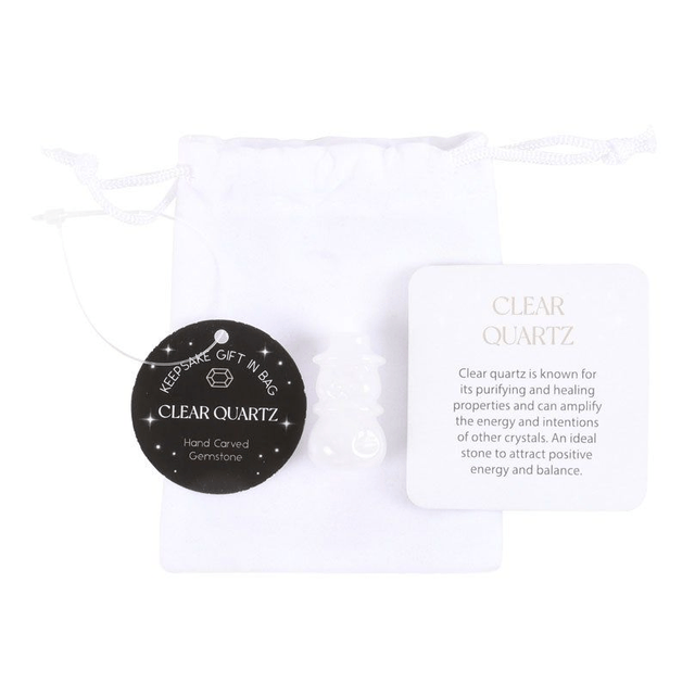 Bonhomme de neige en cristal de quartz transparent dans une bourse