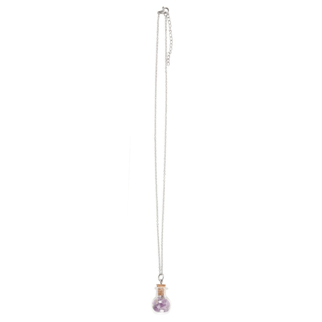 Collier bouteille de potion en cristal d'améthyste apaisant.