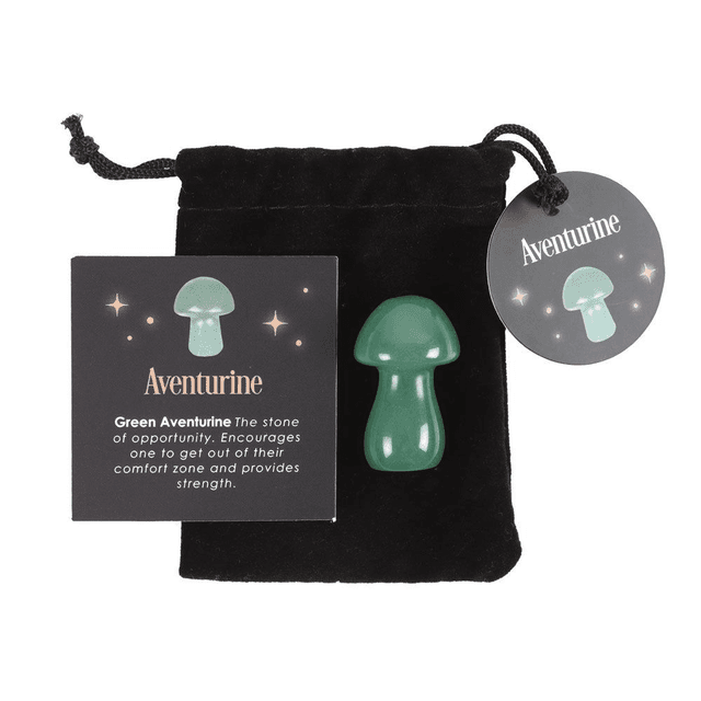 Champignon magique en cristal d&#039;aventurine avec sac en velours