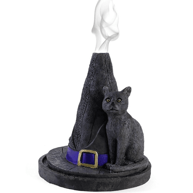 Porte-cône d&#039;encens en forme de chapeau de sorcière avec chat