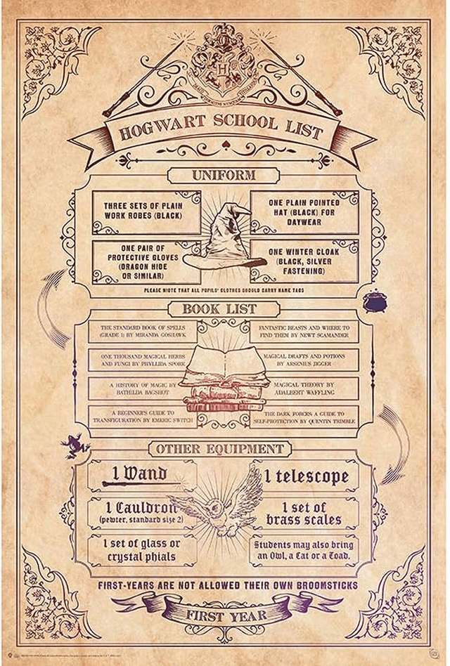 Poster de la fourniture scolaire de Poudlard - Harry Potter